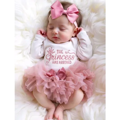 Newborn Baby Girl Photoshoot Outfit - romper with tutu skirt & bow headband