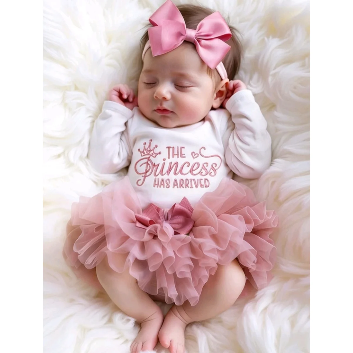 Newborn Baby Girl Photoshoot Outfit - romper with tutu skirt & bow headband