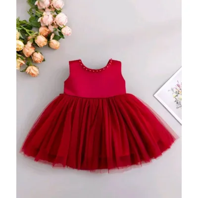 Baby girl Christmas outfit - sleeveless dress with big bow and tulle decoration