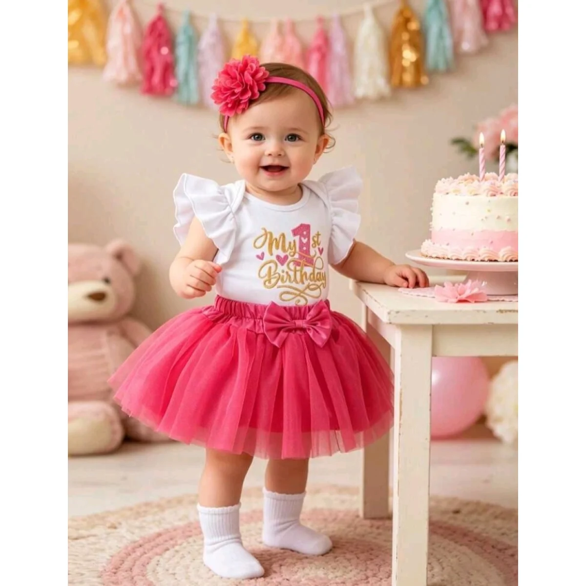 Baby girl birthday outfit - 3pcs my 1st birthday party outfit with hair clip