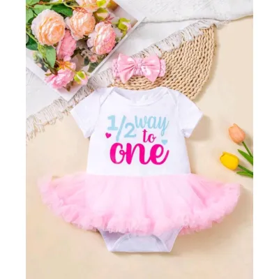 Baby girl birthday outfit - my half-way to 1 birthday party outfit with headband